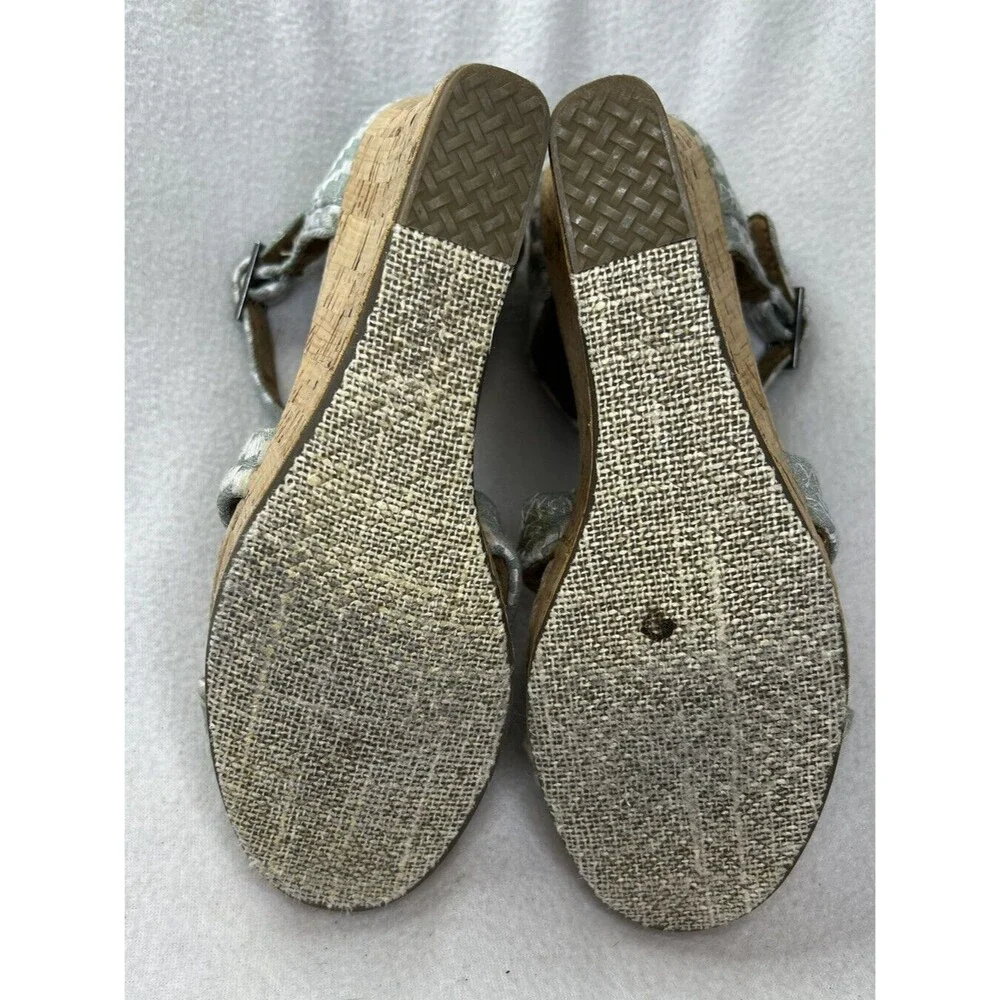 TOMS‎ Strappy Wedge Sandals Women 7.5 Sage Green Geometric Cork Heel